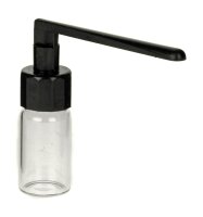 Pulverfläschchen mit Löffel im Henkel - Klein H 34 mm - Glas transparent/klar Deckel versch. Farben