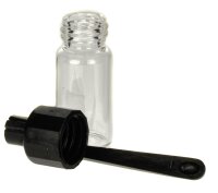 Pulverfläschchen mit Löffel im Henkel - Klein H 34 mm - Glas transparent/klar Deckel versch. Farben