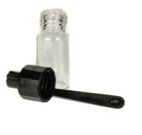 Pulverfläschchen mit Löffel im Henkel - Klein H 34 mm - Glas transparent/klar Deckel versch. Farben