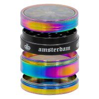Grace Glass Pollinator Grinder - Amsterdam Schriftzug seitlich + Sichtfenster - D 63 mm - Rainbow