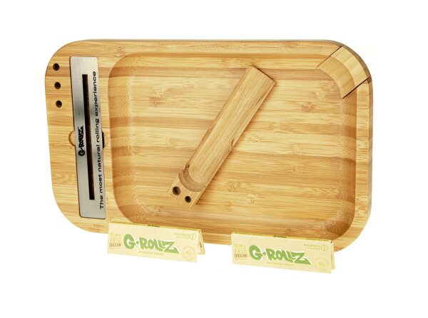 G-Rollz - Rolling Tray aus Bambus - 28x17 cm - Rechteckig - mit Bauunterlage ink. Blättchen & Blättch