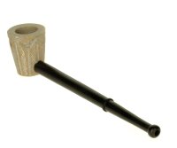 Purpfeife aus Holz Schwarz mit großem Steinkopf verziert L 17 cm Kopf D 20 mm