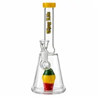 Thug Life Glasbong - 14,5er Percolator + Bauch - H 21 cm D 25 mm - Bunte/Gelbe Farbakzente