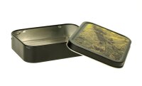 Metalldose - Leaves - 112x82x26 mm - Schwarz mit Aufkleber