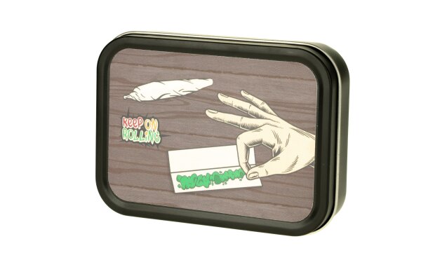 Metalldose - Keep on Rolling - 112x82x26 mm - Schwarz mit Aufkleber
