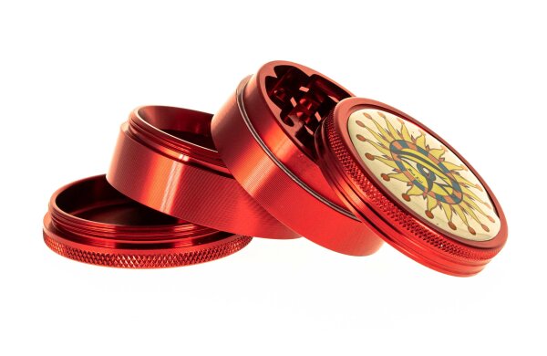 Black Leaf Pollinator Grinder mit Bild - Horus Eye - D 50 mm H 40 mm - Rot