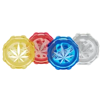 Mini Acrylgrinder mit Pyramidenspitzen & Hanfblatt Aufdruck - D 52 mm - versch. Farben