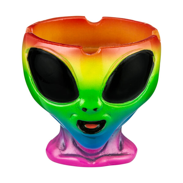 Alien Kopf Aschenbecher, mit Fuß, bunt - D 9 cm
