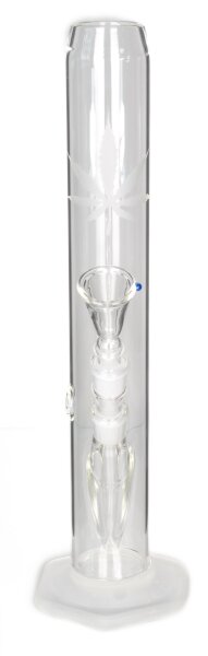 BamBamBhole Glasbong "Gerade & sandgestrahltes Blatt" H 39 cm D 55 mm NS 18,8
