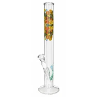 Greenline Glasbong 14,5er - grade mit Peace/Blumen Motiv - H 35 cm D 33 mm