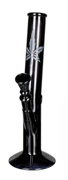 Black Artline Glasbong 14,5er - Zylinder Hanfblatt - H 26 cm D 32 mm - Schwarz