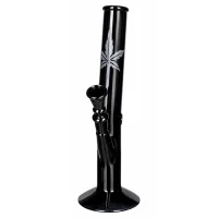Black Artline Glasbong 14,5er - Zylinder Hanfblatt - H 26 cm D 32 mm - Schwarz