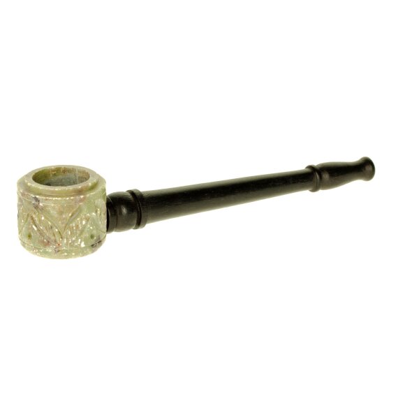 Holzpfeife mit Steinkopf rund - L 13 cm