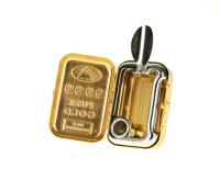 Taschenaschenbecher - Goldbarren - mit Gluttöter & Halter - 5,5x4,5x2 cm