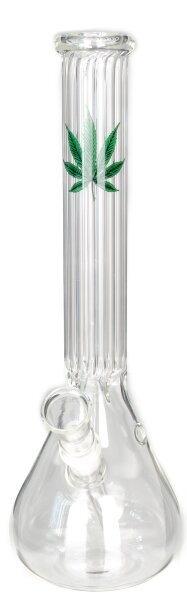 Amsterdam Glasbong 14,5er - mit Bauch, ohne Standfuß,mit Hanfblatt - H 39 cm D 40 mm - ICE