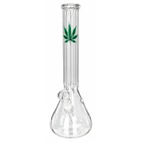 Amsterdam Glasbong 14,5er - mit Bauch, ohne Standfuß,mit Hanfblatt - H 39 cm D 40 mm - ICE