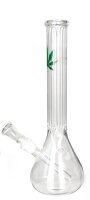 Amsterdam Glasbong 14,5er - mit Bauch, ohne Standfuß,mit Hanfblatt - H 39 cm D 40 mm - ICE