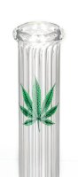 Amsterdam Glasbong 14,5er - mit Bauch, ohne Standfuß,mit Hanfblatt - H 39 cm D 40 mm - ICE