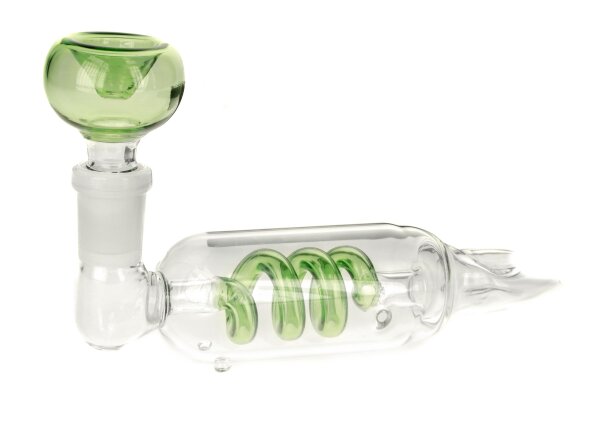Glaspfeife mit Spirale innenliegend und Steckkopf - L 13 cm NS 14,5er - grün