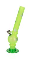 Acrylbong - mit Bowl - Grün, gefrostet mit Hanfblättern - H 20 cm D 1,8 cm