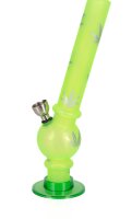 Acrylbong - mit Bowl - Grün, gefrostet mit Hanfblättern - H 20 cm D 1,8 cm