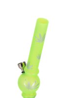 Acrylbong - mit Bowl - Grün, gefrostet mit Hanfblättern - H 20 cm D 1,8 cm