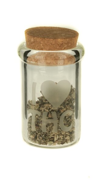 Glasbehälter mit Korken " I Love THC"