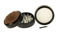 Aluminiumgrinder / Pollinator "Leaf mit Spiegel" - Gold/Schwarz H 50 mm D 60 mm