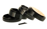Aluminiumgrinder / Pollinator "Leaf mit Spiegel" - Gold/Schwarz H 50 mm D 60 mm