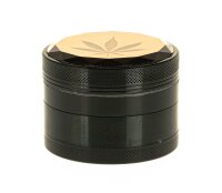 Aluminiumgrinder / Pollinator "Leaf mit Spiegel" - Gold/Schwarz H 50 mm D 60 mm