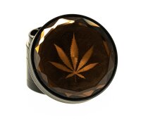 Aluminiumgrinder / Pollinator "Leaf mit Spiegel" - Gold/Schwarz H 50 mm D 60 mm