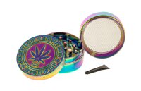 Grace Glass Amsterdam Pollinator Grinder - Leaf & Amsterdam Schriftzug - Rainbow - D 50 mm