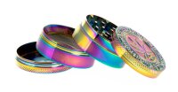 Grace Glass Amsterdam Pollinator Grinder - Leaf & Amsterdam Schriftzug - Rainbow - D 50 mm