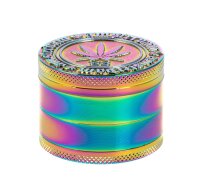 Grace Glass Amsterdam Pollinator Grinder - Leaf & Amsterdam Schriftzug - Rainbow - D 50 mm