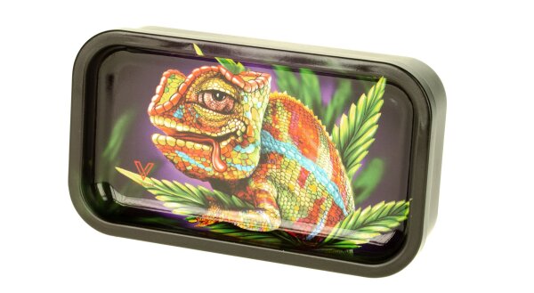 V Syndicate - Metalldose mit Rolling Tray im Deckel Mini - 122x70x30 mm - Chameleon - Schwarz